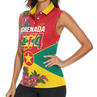 Grenada 1974 Women Sleeveless Polo Shirt Gwenad Map With Bougainvillea - Flag Color - Wonder Print Shop