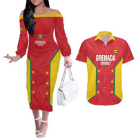Custom Grenada Cricket Couples Matching Off The Shoulder Long Sleeve Dress and Hawaiian Shirt 2025 Sporty Style - Wonder Print Shop