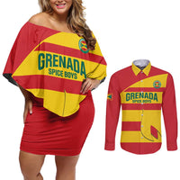 Custom Grenada Football Couples Matching Off Shoulder Short Dress and Long Sleeve Button Shirt Go Spice Boys - Wonder Print Shop