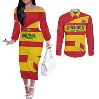 Custom Grenada Football Couples Matching Off The Shoulder Long Sleeve Dress and Long Sleeve Button Shirt Go Spice Boys