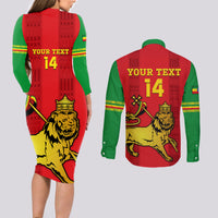 Custom Ethiopia Football Couples Matching Long Sleeve Bodycon Dress and Long Sleeve Button Shirt 2024 Go Champions Walia Ibex - Wonder Print Shop