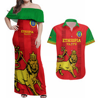 Custom Ethiopia Football Couples Matching Off Shoulder Maxi Dress and Hawaiian Shirt 2024 Go Champions Walia Ibex - Wonder Print Shop
