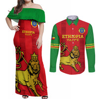Custom Ethiopia Football Couples Matching Off Shoulder Maxi Dress and Long Sleeve Button Shirt 2024 Go Champions Walia Ibex - Wonder Print Shop