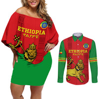 Custom Ethiopia Football Couples Matching Off Shoulder Short Dress and Long Sleeve Button Shirt 2024 Go Champions Walia Ibex - Wonder Print Shop