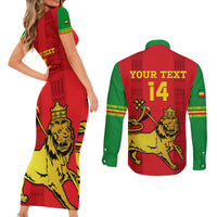 Custom Ethiopia Football Couples Matching Short Sleeve Bodycon Dress and Long Sleeve Button Shirt 2024 Go Champions Walia Ibex - Wonder Print Shop