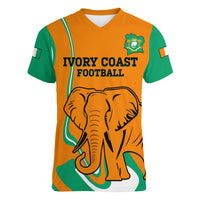Custom Ivory Coast Football Women V Neck T Shirt 2024 Go Champions Les Elephants - Wonder Print Shop