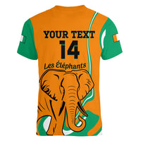 Custom Ivory Coast Football Women V Neck T Shirt 2024 Go Champions Les Elephants - Wonder Print Shop