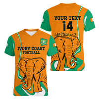 Custom Ivory Coast Football Women V Neck T Shirt 2024 Go Champions Les Elephants - Wonder Print Shop