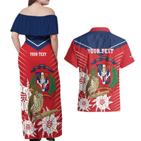 Personalized Dominican Republic Independence Day Couples Matching Off Shoulder Maxi Dress and Hawaiian Shirt Palmchat With Map