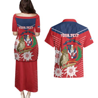 Personalized Dominican Republic Independence Day Couples Matching Puletasi and Hawaiian Shirt Palmchat With Map