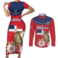Personalized Dominican Republic Independence Day Couples Matching Short Sleeve Bodycon Dress and Long Sleeve Button Shirt Palmchat With Map