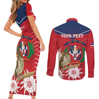 Personalized Dominican Republic Independence Day Couples Matching Short Sleeve Bodycon Dress and Long Sleeve Button Shirt Palmchat With Map