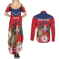 Personalized Dominican Republic Independence Day Couples Matching Summer Maxi Dress and Long Sleeve Button Shirt Palmchat With Map
