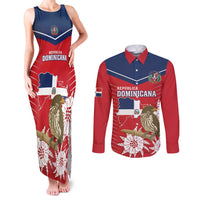 Personalized Dominican Republic Independence Day Couples Matching Tank Maxi Dress and Long Sleeve Button Shirt Palmchat With Map