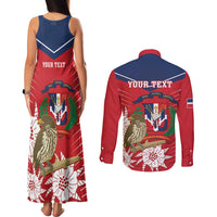 Personalized Dominican Republic Independence Day Couples Matching Tank Maxi Dress and Long Sleeve Button Shirt Palmchat With Map
