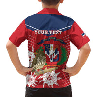 Personalized Dominican Republic Independence Day Family Matching Off The Shoulder Long Sleeve Dress and Hawaiian Shirt Palmchat With Map