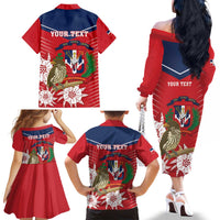 Personalized Dominican Republic Independence Day Family Matching Off The Shoulder Long Sleeve Dress and Hawaiian Shirt Palmchat With Map