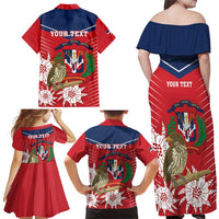 Personalized Dominican Republic Independence Day Family Matching Off Shoulder Maxi Dress and Hawaiian Shirt Palmchat With Map