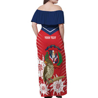 Personalized Dominican Republic Independence Day Family Matching Off Shoulder Maxi Dress and Hawaiian Shirt Palmchat With Map