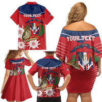 Personalized Dominican Republic Independence Day Family Matching Off Shoulder Short Dress and Hawaiian Shirt Palmchat With Map