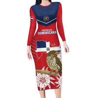 Personalized Dominican Republic Independence Day Long Sleeve Bodycon Dress Palmchat With Map