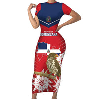 Personalized Dominican Republic Independence Day Short Sleeve Bodycon Dress Palmchat With Map