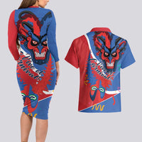 Carnival Dominicano Couples Matching Long Sleeve Bodycon Dress and Hawaiian Shirt Dominican Republic Diablos Cojuelos Mask