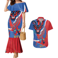 Carnival Dominicano Couples Matching Mermaid Dress and Hawaiian Shirt Dominican Republic Diablos Cojuelos Mask