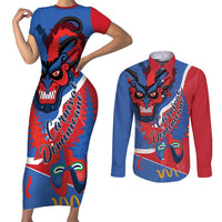 Carnival Dominicano Couples Matching Short Sleeve Bodycon Dress and Long Sleeve Button Shirt Dominican Republic Diablos Cojuelos Mask