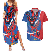 Carnival Dominicano Couples Matching Summer Maxi Dress and Hawaiian Shirt Dominican Republic Diablos Cojuelos Mask