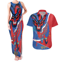 Carnival Dominicano Couples Matching Tank Maxi Dress and Hawaiian Shirt Dominican Republic Diablos Cojuelos Mask