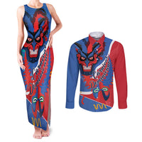 Carnival Dominicano Couples Matching Tank Maxi Dress and Long Sleeve Button Shirt Dominican Republic Diablos Cojuelos Mask