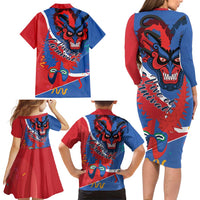 Carnival Dominicano Family Matching Long Sleeve Bodycon Dress and Hawaiian Shirt Dominican Republic Diablos Cojuelos Mask