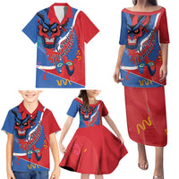 Carnival Dominicano Family Matching Puletasi and Hawaiian Shirt Dominican Republic Diablos Cojuelos Mask