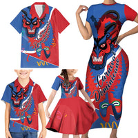 Carnival Dominicano Family Matching Short Sleeve Bodycon Dress and Hawaiian Shirt Dominican Republic Diablos Cojuelos Mask