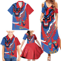 Carnival Dominicano Family Matching Summer Maxi Dress and Hawaiian Shirt Dominican Republic Diablos Cojuelos Mask