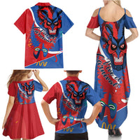 Carnival Dominicano Family Matching Summer Maxi Dress and Hawaiian Shirt Dominican Republic Diablos Cojuelos Mask