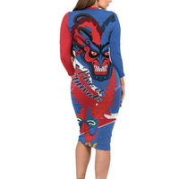 Carnival Dominicano Long Sleeve Bodycon Dress Dominican Republic Diablos Cojuelos Mask
