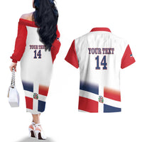 Custom Dominican Republic 2025 Baseball Couples Matching Off The Shoulder Long Sleeve Dress and Hawaiian Shirt Go Champions Flag Style