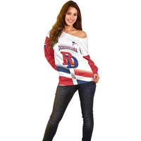 Custom Dominican Republic 2025 Baseball Off Shoulder Sweater Go Champions Flag Style