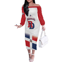 Custom Dominican Republic 2025 Baseball Off The Shoulder Long Sleeve Dress Go Champions Flag Style