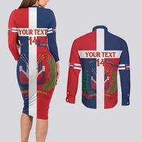 Custom Dominican Republic Football Couples Matching Long Sleeve Bodycon Dress and Long Sleeve Button Shirt Go Champions Flag Style