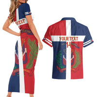 Custom Dominican Republic Football Couples Matching Short Sleeve Bodycon Dress and Hawaiian Shirt Go Champions Flag Style