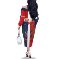 Custom Dominican Republic Football Family Matching Off The Shoulder Long Sleeve Dress and Hawaiian Shirt Go Champions Flag Style