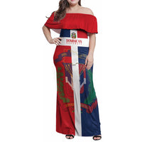 Custom Dominican Republic Football Family Matching Off Shoulder Maxi Dress and Hawaiian Shirt Go Champions Flag Style