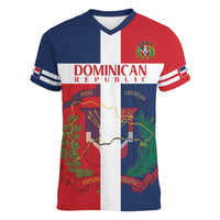 Custom Dominican Republic Football Women V-Neck T-Shirt Go Champions Flag Style - Wonder Print Shop