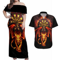 Cymru Am Byth Wales Darts Couples Matching Off Shoulder Maxi Dress and Hawaiian Shirt Go Welsh Flame Style