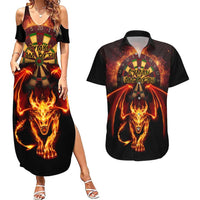 Cymru Am Byth Wales Darts Couples Matching Summer Maxi Dress and Hawaiian Shirt Go Welsh Flame Style