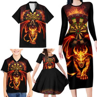 Cymru Am Byth Wales Darts Family Matching Long Sleeve Bodycon Dress and Hawaiian Shirt Go Welsh Flame Style