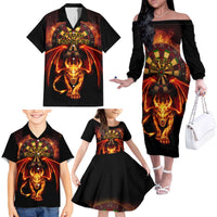 Cymru Am Byth Wales Darts Family Matching Off The Shoulder Long Sleeve Dress and Hawaiian Shirt Go Welsh Flame Style